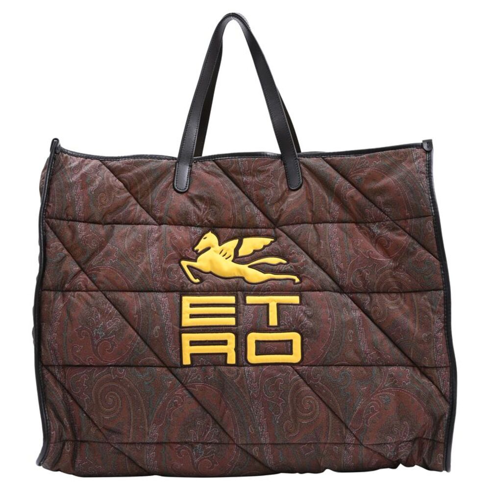 Etro Paisley-Print Quilted Tote Bag in Brown Nylon